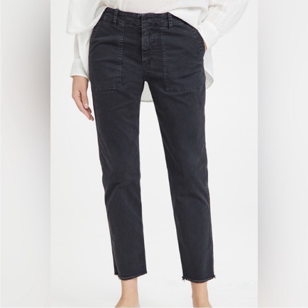 Nili Lotan Blue Frayed Hem Pockets Crop Pants Business Casual Minimalist Modern